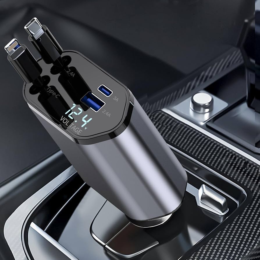 Chargeur de Voiture Intelligent 5-en-1 – Câble Rétractable & Charge Rapide 120W