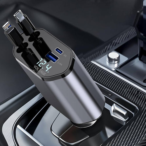 Chargeur de Voiture Intelligent 5-en-1 – Câble Rétractable & Charge Rapide 120W