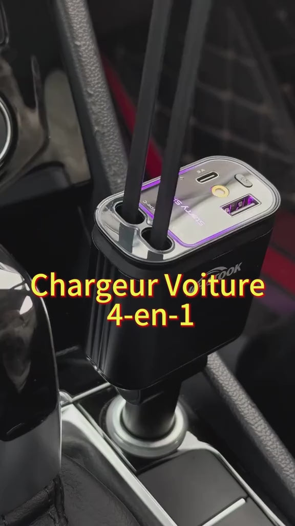 Chargeur de Voiture Intelligent 5-en-1 – Câble Rétractable & Charge Rapide 120W
